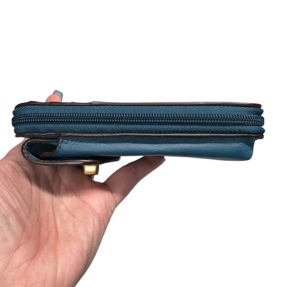 Coach Campbell Universal Zip Around Leather Turn Lock Wristlet Wallet Blue - Picture 13 of 16